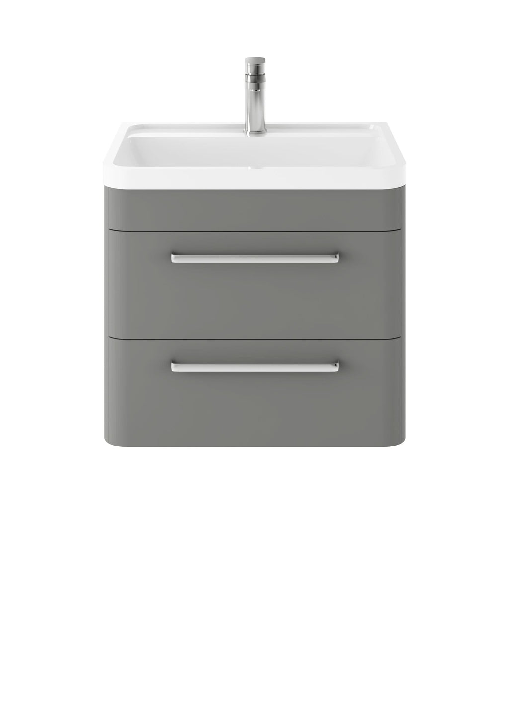 Hudson Reed Solar Wall Hung Vanity Unit with Polymarble Basin, Modern 2 Drawer Bathroom Sink Vanity Unit in Cool Grey, 600mm