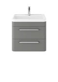 Hudson Reed Solar Wall Hung Vanity Unit with Polymarble Basin, Modern 2 Drawer Bathroom Sink Vanity Unit in Cool Grey, 600mm