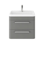 Hudson Reed Solar Wall Hung Vanity Unit with Polymarble Basin, Modern 2 Drawer Bathroom Sink Vanity Unit in Cool Grey, 600mm