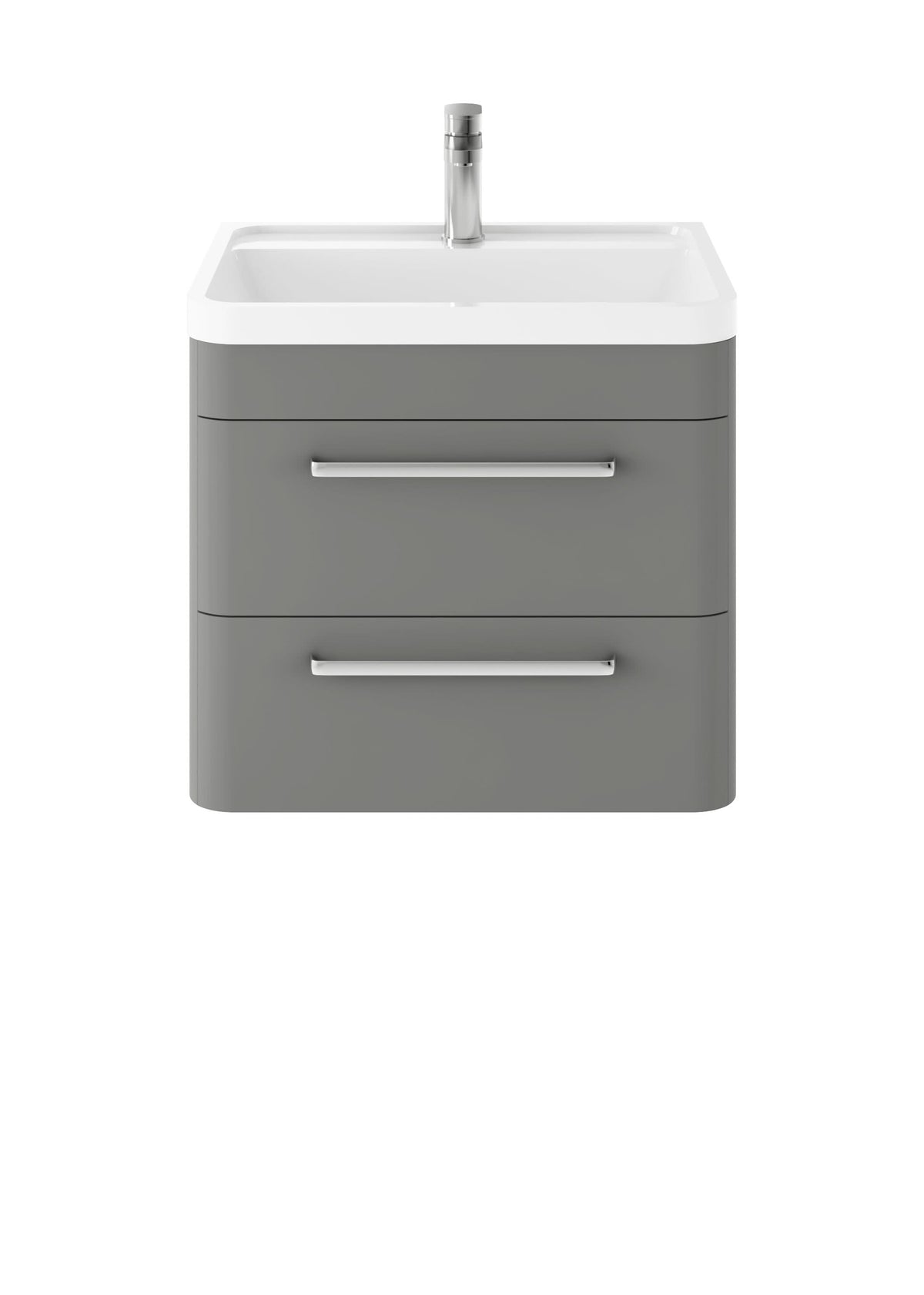 Hudson Reed Solar Wall Hung Vanity Unit with Polymarble Basin, Modern 2 Drawer Bathroom Sink Vanity Unit in Cool Grey, 600mm