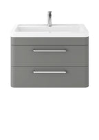 Hudson Reed Solar Wall Hung Vanity Unit with Ceramic Basin, Modern 2 Drawer Bathroom Sink Vanity Unit in Cool Grey, 800mm