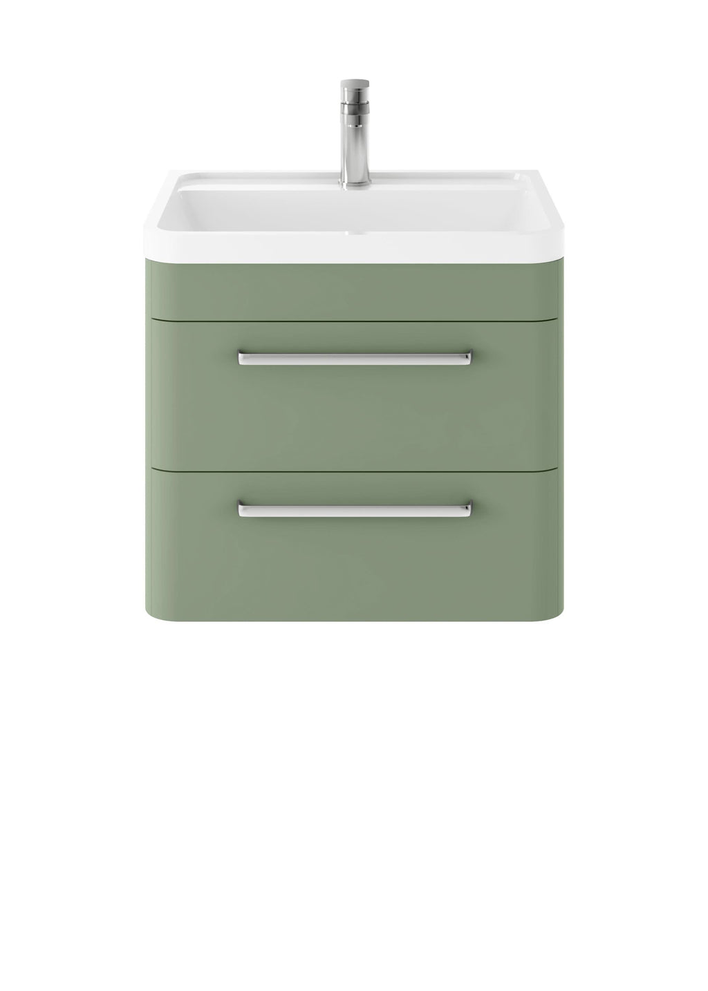 Hudson Reed Solar Wall Hung Vanity Unit with Polymarble Basin, Modern 2 Drawer Bathroom Sink Vanity Unit in  Fern Green, 600mm