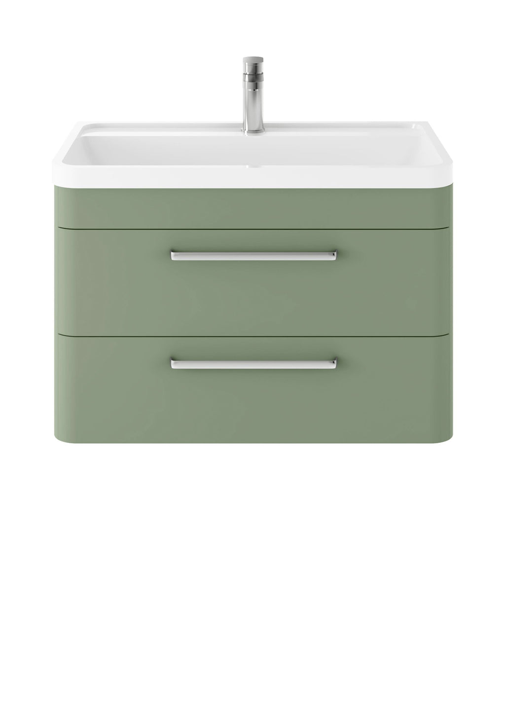 Hudson Reed Solar Wall Hung Vanity Unit with Polymarble Basin, Modern 2 Drawer Bathroom Sink Vanity Unit in  Fern Green, 800mm