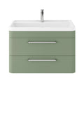 Hudson Reed Solar Wall Hung Vanity Unit with Polymarble Basin, Modern 2 Drawer Bathroom Sink Vanity Unit in  Fern Green, 800mm