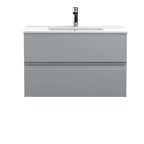 Hudson Reed Urban Wall Hung 2 Drawer Vanity Unit with Minimalist Ceramic Basin, Modern Bathroom Furniture in Satin Grey, 800mm
