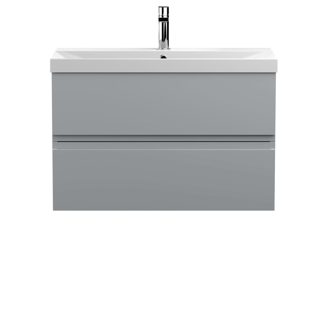 Hudson Reed Urban Wall Hung 2 Drawer Vanity Unit with Thin-Edge Ceramic Basin, Modern Bathroom Furniture in Satin Grey, 800mm