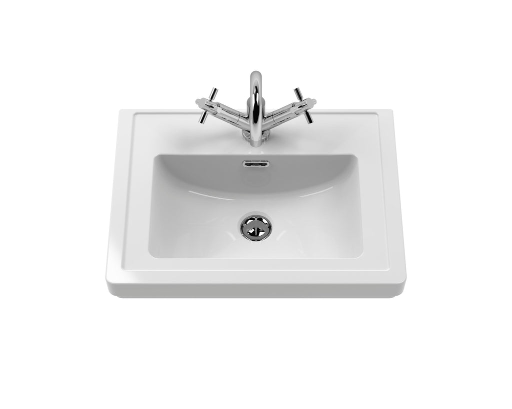Old London Bexley Floor Standing 1 Drawer Vanity & 1 Tap Hole Fireclay Basin, Stylish Vanity Unit with Basin, Pure White, 500mm