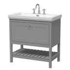 Old London Bexley Floor Standing 1 Drawer Vanity & 3 Tap Hole Fireclay Basin, Stylish Vanity Unit with Basin, Cool Grey, 800mm
