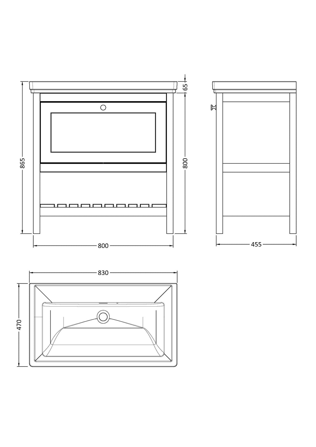 Old London Bexley Floor Standing 1 Drawer Vanity without Tap Hole Fireclay Basin, Stylish Vanity Unit with Basin, Indigo Blue, 800mm