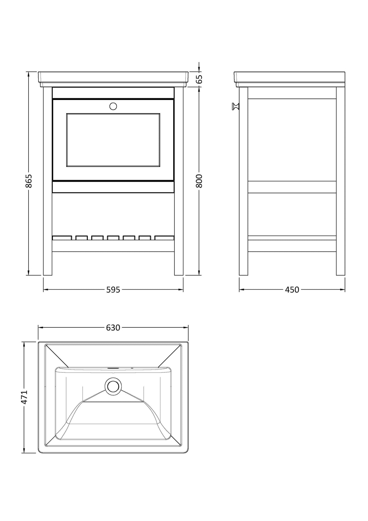 Old London Bexley Floor Standing 1 Drawer Vanity without Tap Hole Fireclay Basin, Stylish Vanity Unit with Basin, Fern Green, 600mm