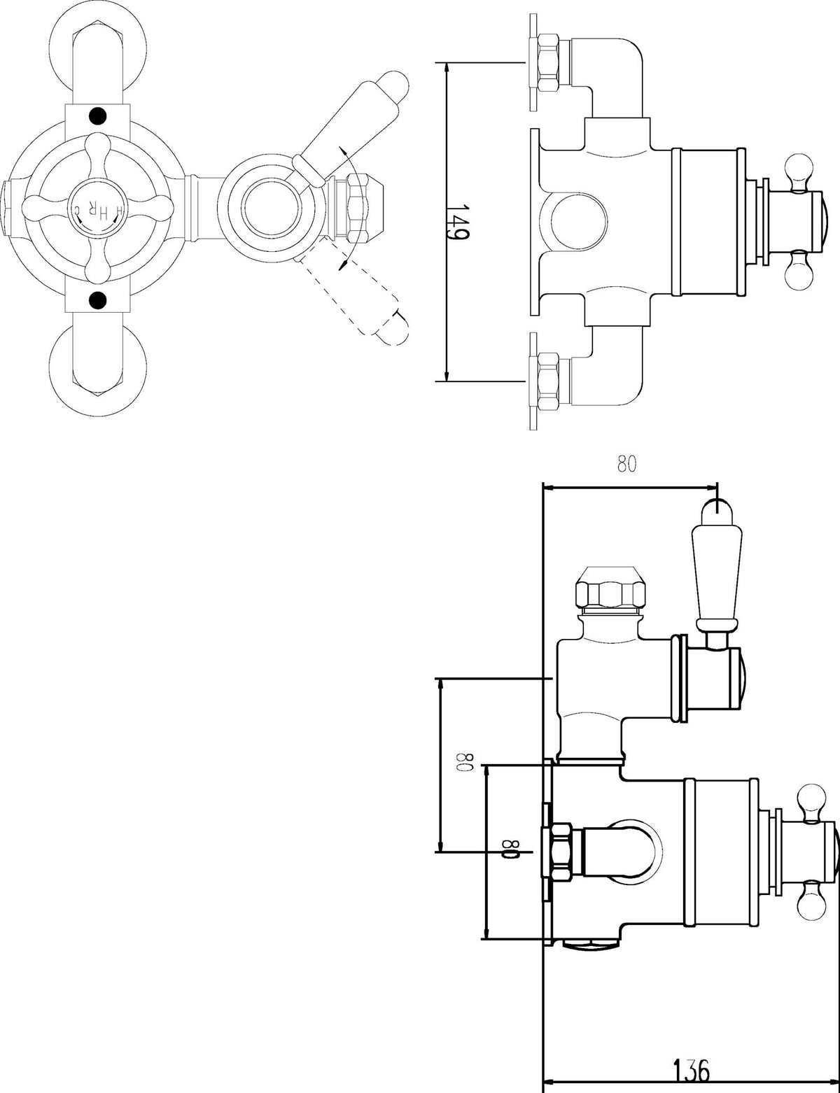 Old London Topaz Twin Exposed Shower Valve, Shower Valves for Btahroom Shower, Chrome & Black