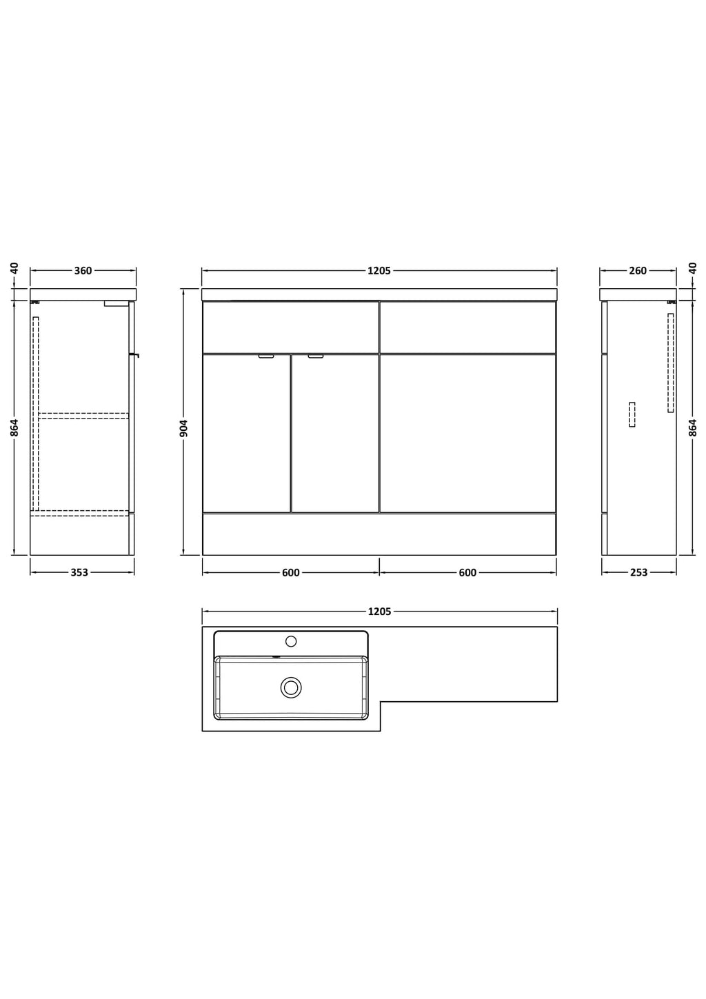 Hudson Reed Fusion Floor Standing 2 Door Vanity Basin & WC Left Hand Combination, Vanity Unit with Basin, Gloss White, 1200mm