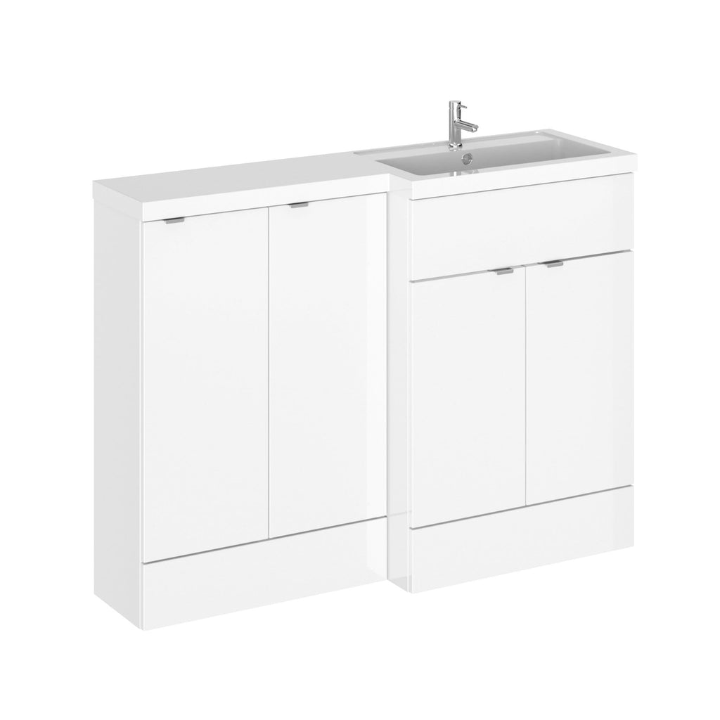 Hudson Reed Fusion Floor Standing 4 Door Vanity Basin Right Hand Combination, Vanity Unit with Basin, Gloss White, 1200mm