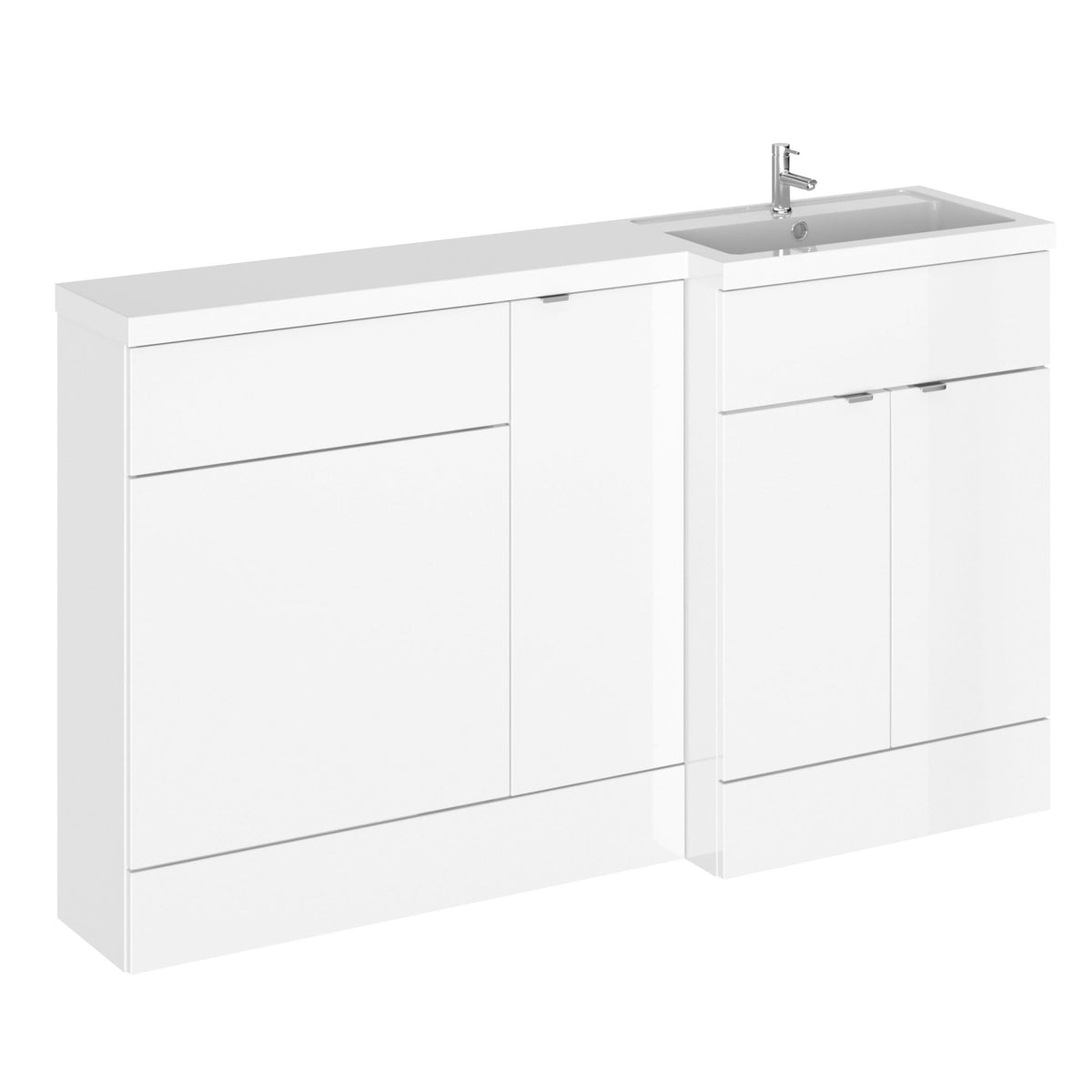 Hudson Reed Fusion Floor Standing 3 Door Vanity Basin & WC Right Hand Combination, Vanity Unit with Basin, Gloss White, 1500mm