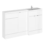 Hudson Reed Fusion Floor Standing 3 Door Vanity Basin & WC Right Hand Combination, Vanity Unit with Basin, Gloss White, 1500mm