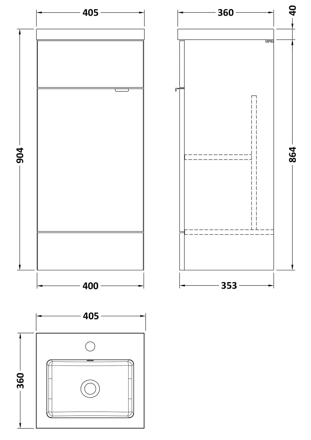 Hudson Reed Fusion Floor Standing 1 Door Vanity Unit & Polymarble Basin, Stylish Vanity Unit with Basin, Gloss White, 400mm