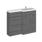Hudson Reed Fusion Floor Standing 2 Door Vanity Basin & WC Right Hand Combination, Sink Vanity Unit, Anthracite Woodgrain, 1100mm
