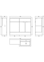 Hudson Reed Fusion Floor Standing 2 Door Vanity Basin & WC Right Hand Combination, Sink Vanity Unit, Anthracite Woodgrain, 1100mm