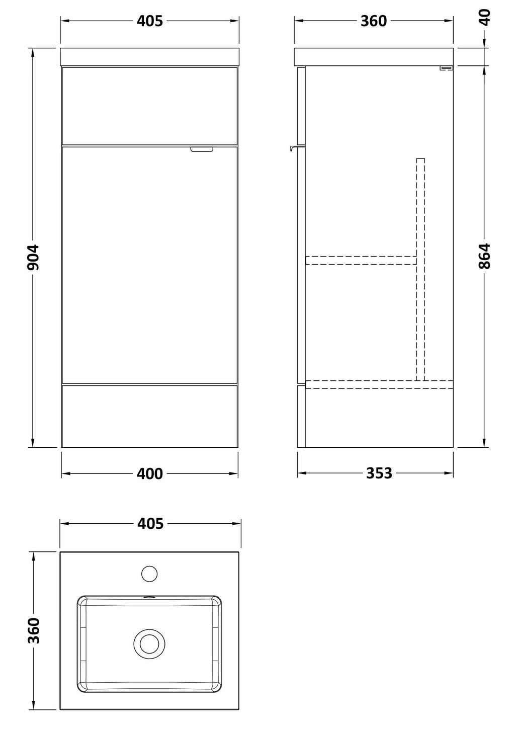 Hudson Reed Fusion Floor Standing 1 Door Vanity Unit & Polymarble Basin, Sink Vanity Unit, Anthracite Woodgrain, 400mm