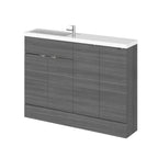 Hudson Reed Fusion Floor Standing 4 Door Vanity Basin Combination Compact, Sink Vanity Unit, Anthracite Woodgrain, 1200mm