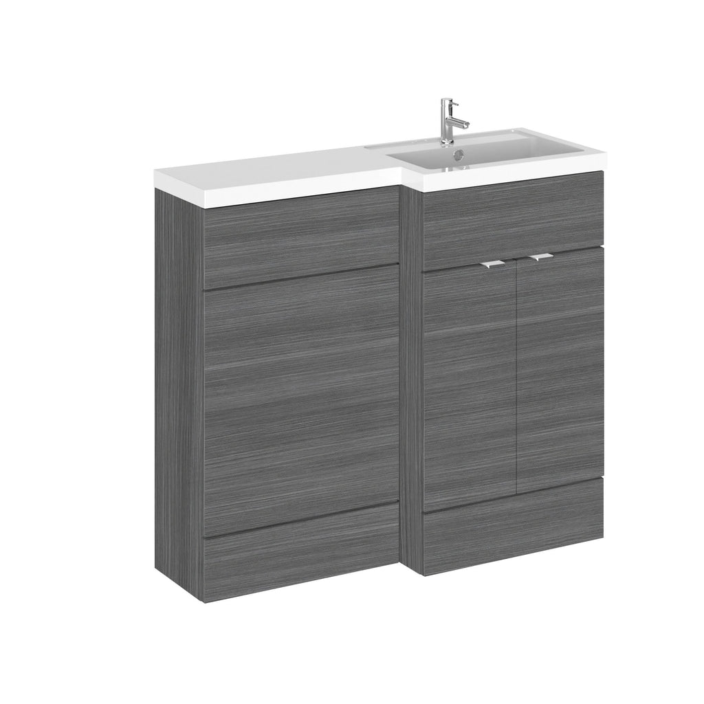Hudson Reed Fusion Floor Standing 2 Door Vanity Basin & WC Right Hand Combination, Sink Vanity Unit, Anthracite Woodgrain, 1000mm