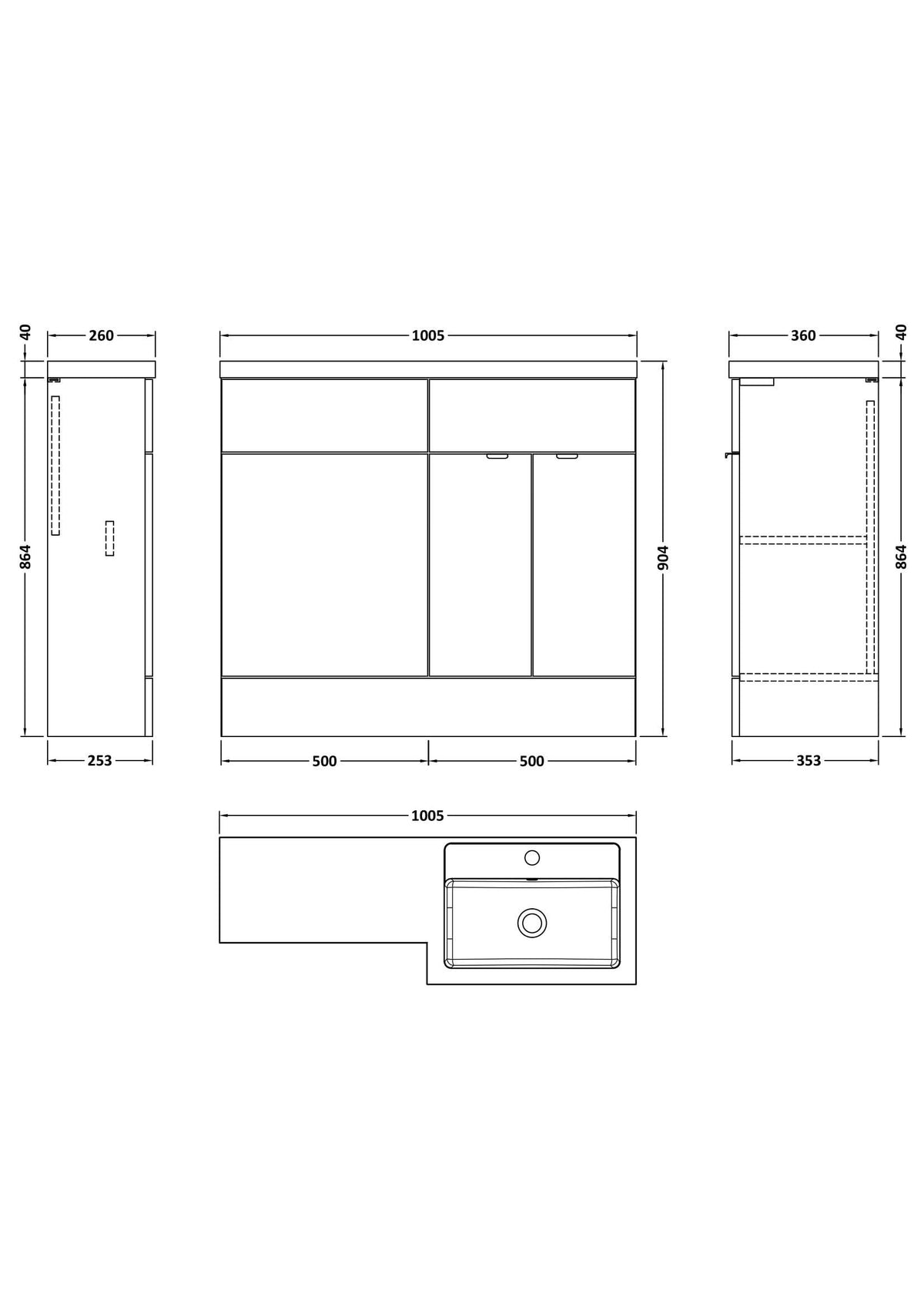 Hudson Reed Fusion Floor Standing 2 Door Vanity Basin & WC Right Hand Combination, Sink Vanity Unit, Anthracite Woodgrain, 1000mm
