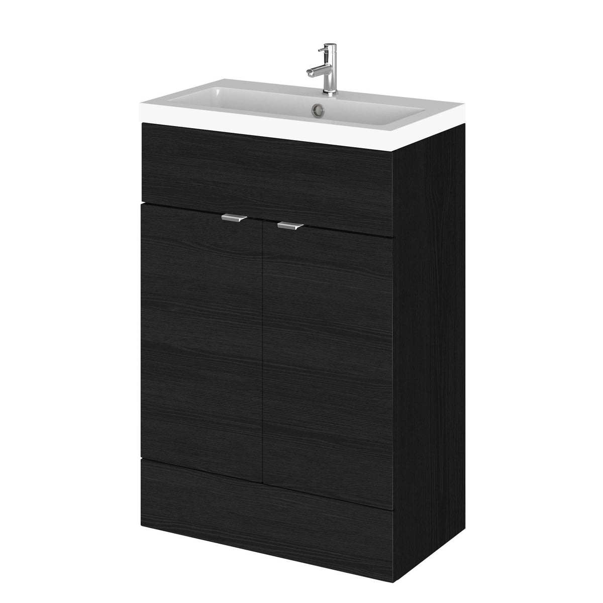 Hudson Reed Fusion Floor Standing 2 Door Vanity Unit & Polymarble Basin, Stylish Sink Vanity Unit, Charcoal Black, 600mm