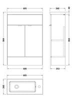 Hudson Reed Fusion Floor Standing 2 Door Vanity Unit & Polymarble Basin Compact, Stylish Sink Vanity Unit, Gloss Grey, 600mm
