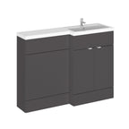 Hudson Reed Fusion Floor Standing 2 Door Vanity Basin & WC Right Hand Combination, Bathroom Storage Unit, Gloss Grey, 1200mm