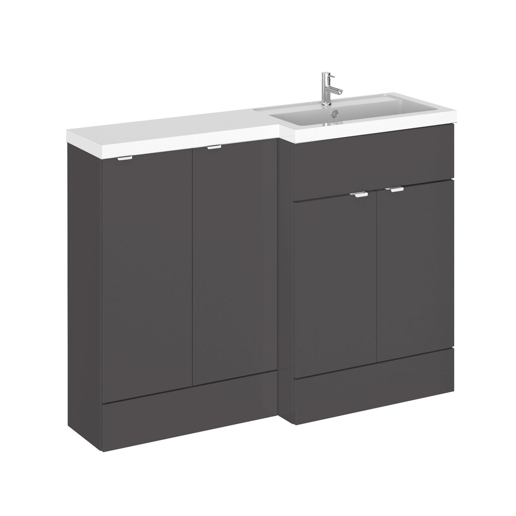 Hudson Reed Fusion Floor Standing 4 Door Vanity Basin Right Hand Combination, Stylish Bathroom Storage Unit, Gloss Grey, 1200mm