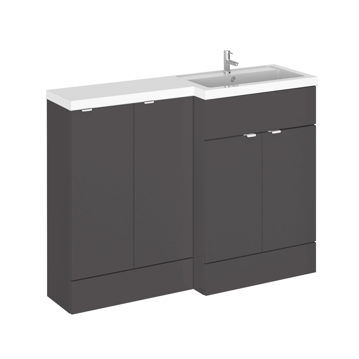 Hudson Reed Fusion Floor Standing 4 Door Vanity Basin Right Hand Combination, Stylish Bathroom Storage Unit, Gloss Grey, 1200mm