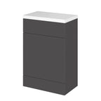 Hudson Reed Fusion Floor Standing WC Unit & Polymarble Top, Stylish Bathroom Storage Unit, Gloss Grey, 600mm