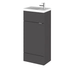 Hudson Reed Fusion Floor Standing 1 Door Vanity Unit & Polymarble Basin Compact, Vanity Unit with Basin, Gloss Grey, 400mm