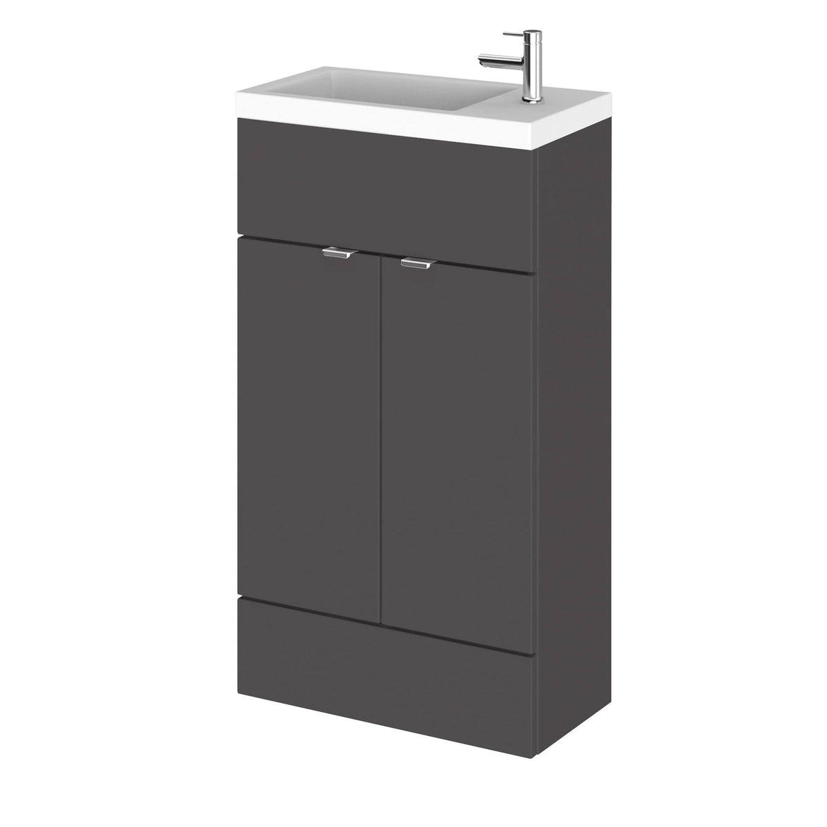 Hudson Reed Fusion Floor Standing 2 Door Vanity Unit & Polymarble Basin Compact, Vanity Unit with Basin, Gloss Grey, 500mm