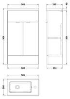 Hudson Reed Fusion Floor Standing 2 Door Vanity Unit & Polymarble Basin Compact, Vanity Unit with Basin, Gloss Grey, 500mm