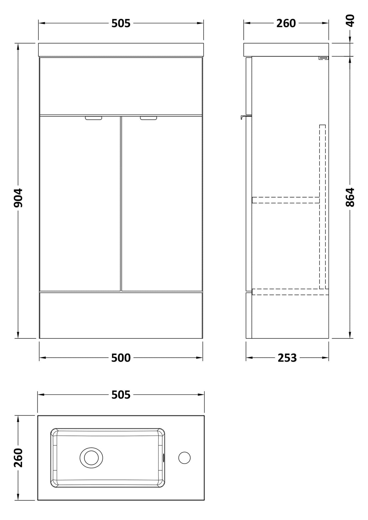 Hudson Reed Fusion Floor Standing 2 Door Vanity Unit & Polymarble Basin Compact, Vanity Unit with Basin, Gloss Grey, 500mm