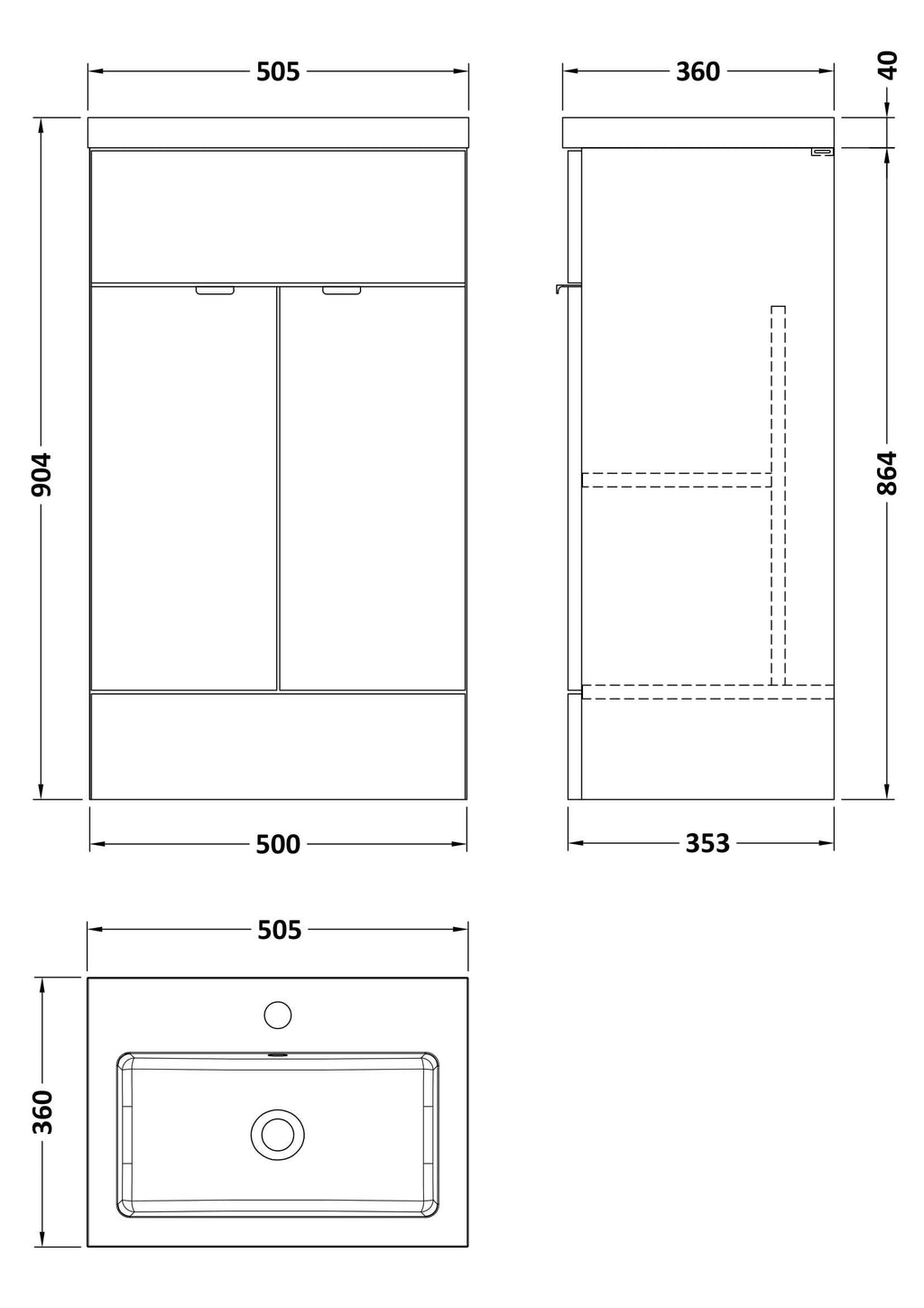 Hudson Reed Fusion Floor Standing 2 Door Vanity Unit & Polymarble Basin, Stylish Vanity Unit with Basin, Gloss Grey, 500mm