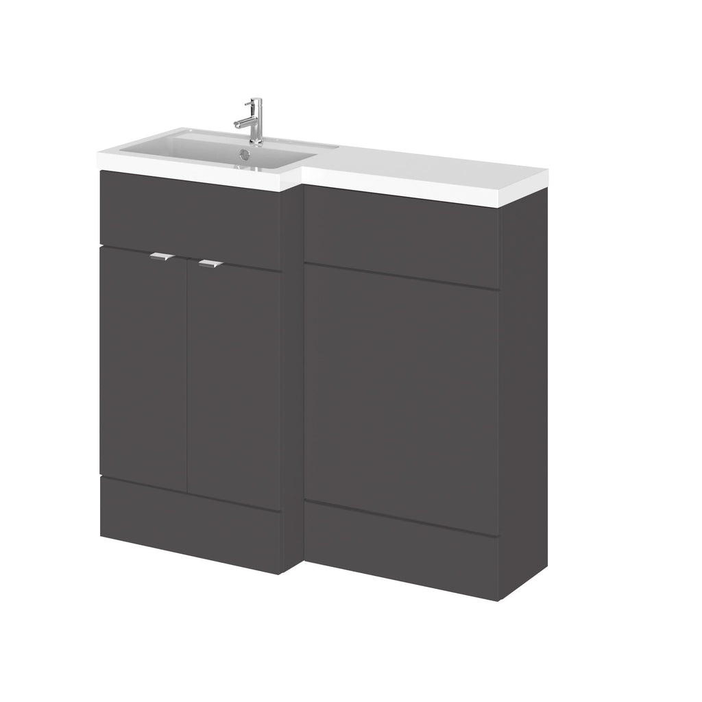 Hudson Reed Fusion Floor Standing 2 Door Vanity Basin & WC Left Hand Combination, Vanity Unit with Basin, Gloss Grey, 1000mm