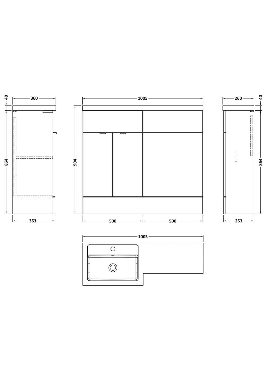 Hudson Reed Fusion Floor Standing 2 Door Vanity Basin & WC Left Hand Combination, Vanity Unit with Basin, Gloss Grey, 1000mm