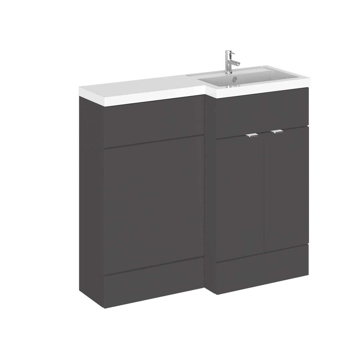 Hudson Reed Fusion Floor Standing 2 Door Vanity Basin & WC Right Hand Combination, Vanity Unit with Basin, Gloss Grey, 1000mm