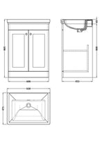 Nuie Classique Floor Standing 2 Door Unit & Without Tap Hole Fireclay Basin, Sink Vanity Unit in Soft Black with White Basin, 600mm