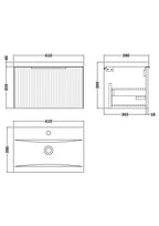 Hudson Reed Fluted Wall Hung 1-Drawer Vanity and Mid-Edge Basin, Contemporary Sink Vanity Unit, Soft Black, 600mm