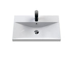 Hudson Reed Fluted Wall Hung 1-Drawer Vanity and Thin-Edge Basin, Contemporary Sink Vanity Unit, Soft Black, 600mm