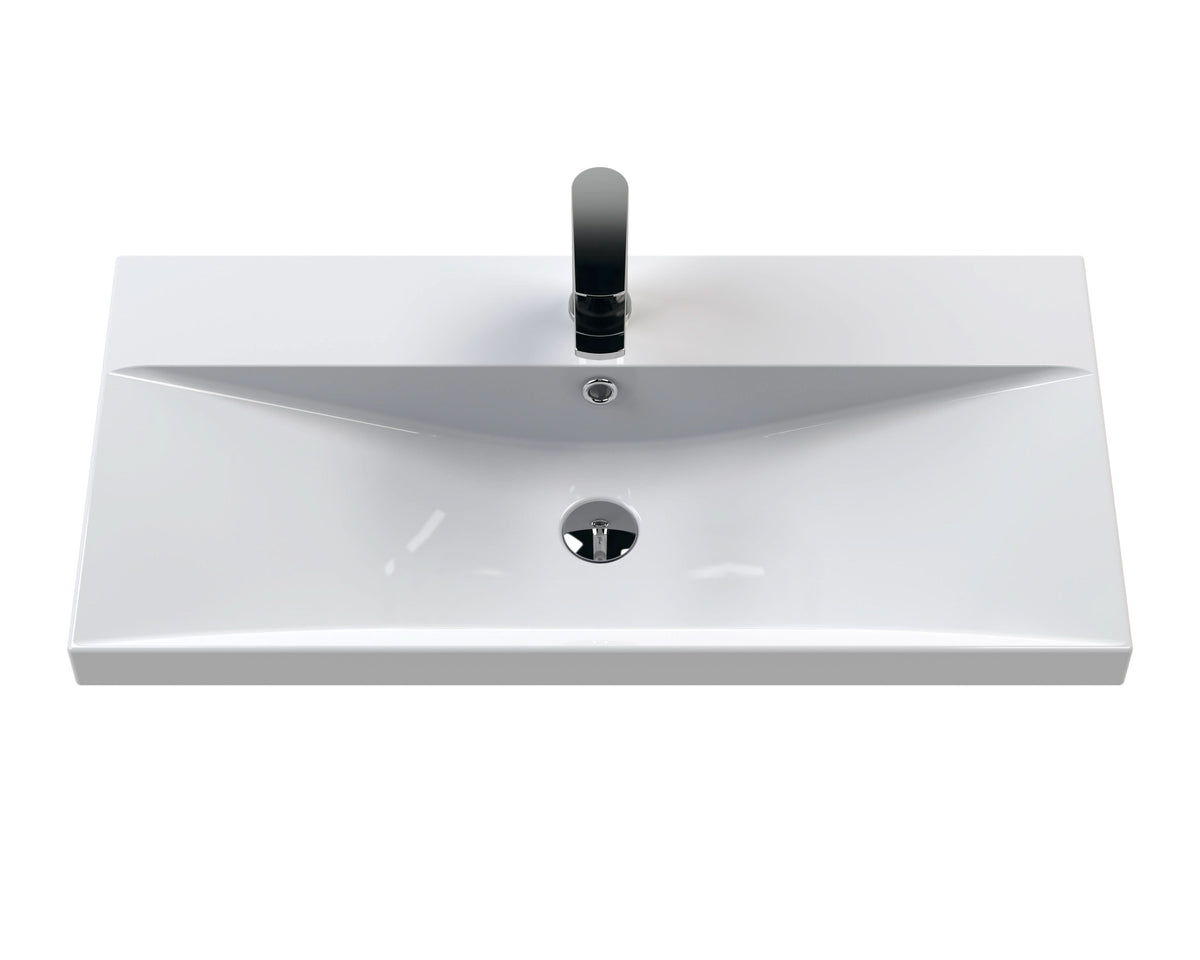Hudson Reed Fluted Wall Hung 1-Drawer Vanity and Thin-Edge Basin, Contemporary Sink Vanity Unit, Soft Black, 800mm