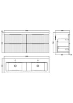 Hudson Reed Fluted Wall Hung 4-Drawer Vanity and Double Ceramic Basin, Stylish Sink Vanity Unit, Satin Grey, 1200mm