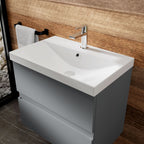 Hudson Reed Urban Wall Hung 2 Drawer Vanity Unit with Thin-Edge Ceramic Basin, Modern Bathroom Furniture in Satin Grey, 800mm