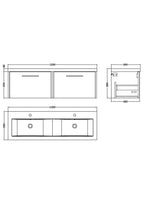 Hudson Reed Fluted Wall Hung 2-Drawer Vanity and Double Vitreous China Basin, Stylish Sink Vanity Unit, Autumn Oak, 1200mm