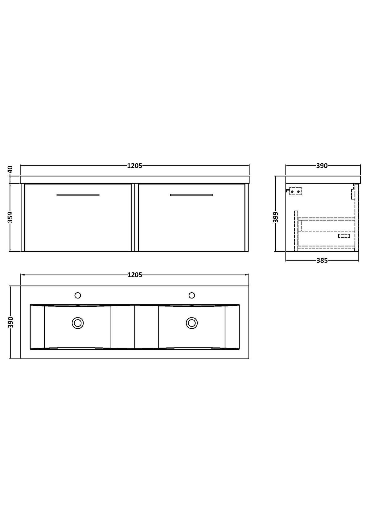 Hudson Reed Fluted Wall Hung 2-Drawer Vanity and Double Vitreous China Basin, Stylish Sink Vanity Unit, Autumn Oak, 1200mm