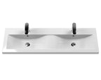 Hudson Reed Fluted Wall Hung 4-Door Vanity and Double Vitreous China Basin, Contemporary Sink Vanity Unit, Metallic Slate, 1200mm