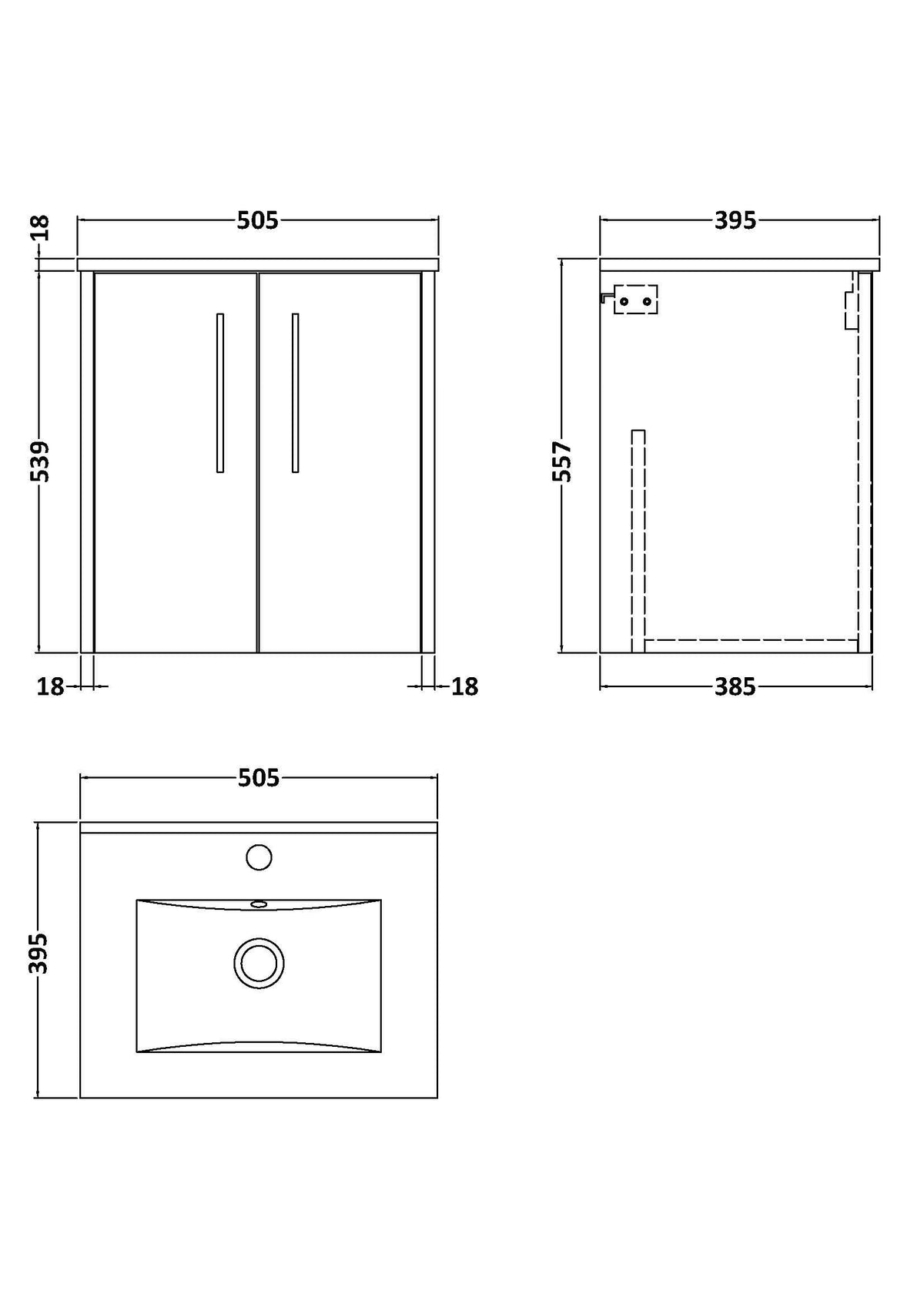 Hudson Reed Juno Wall Hung Vanity Unit with White Basin, 2-Door Modern Sink Cabinet, Compact Bathroom Vanity Unit in Bathroom, Soft Close & Matt Finish in Midnight Blue, 500mm